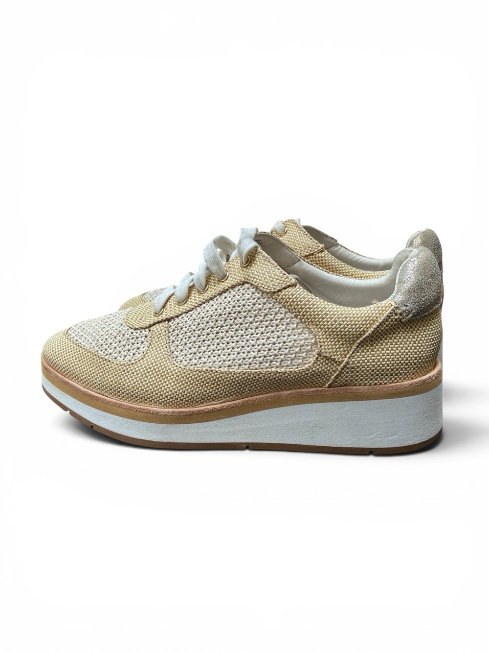 Donald J. Pliner Beige Knit Platform Sneakers
